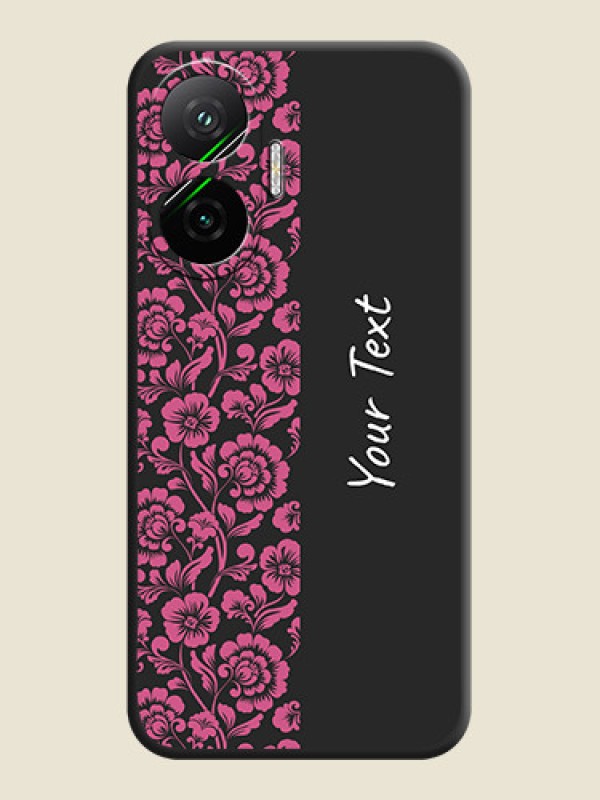 Custom Pink Floral Pattern Design With Custom Text On Space Black Custom Soft Matte Mobile Back Cover - Poco F7 5G - alternate view