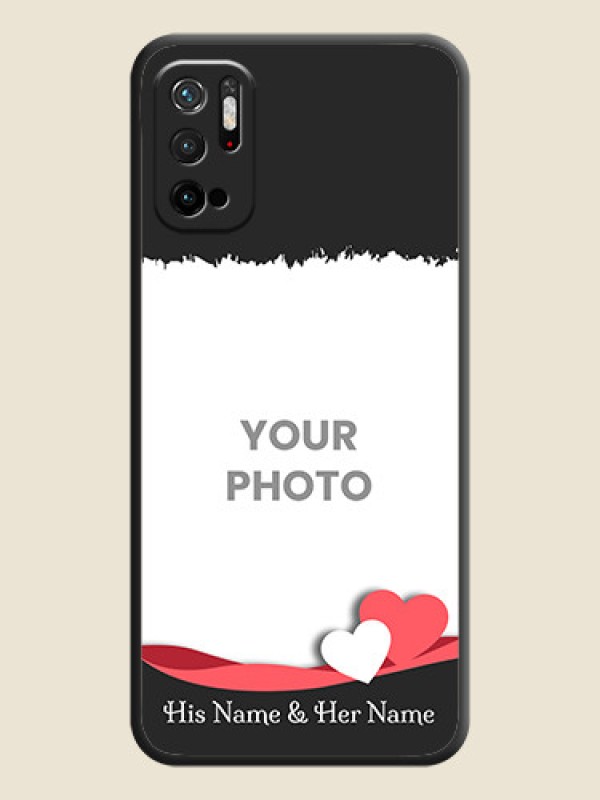 Custom Pin Color Love Shaped Ribbon Design with Text on Space Black Custom Soft Matte Phone Back Cover - Poco M3 Pro - alternate view
