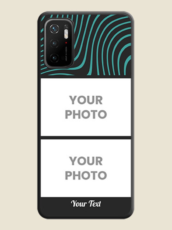 Custom Wave Pattern with 2 Image Holder on Space Black Personalized Soft Matte Phone Covers - Poco M3 Pro - alternate view