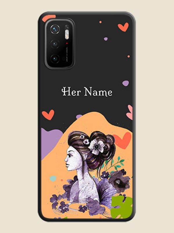 Custom Namecase For Her With Fancy Lady Image On Space Black Personalized Soft Matte Phone Covers -Poco M3 Pro - alternate view