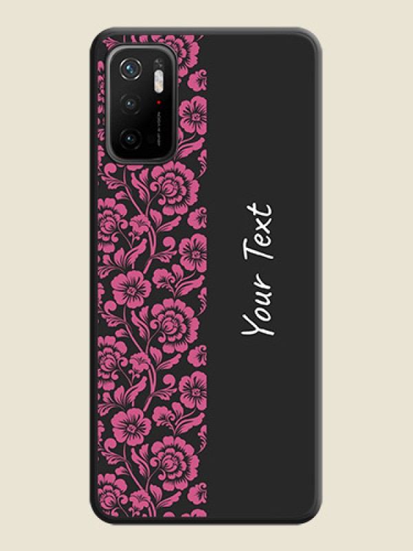 Custom Pink Floral Pattern Design With Custom Text On Space Black Personalized Soft Matte Phone Covers -Poco M3 Pro - alternate view