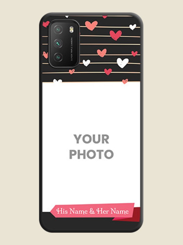 Custom Love Pattern with Name on Pink Ribbon  on Photo on Space Black Soft Matte Back Cover - Poco M3 - alternate view