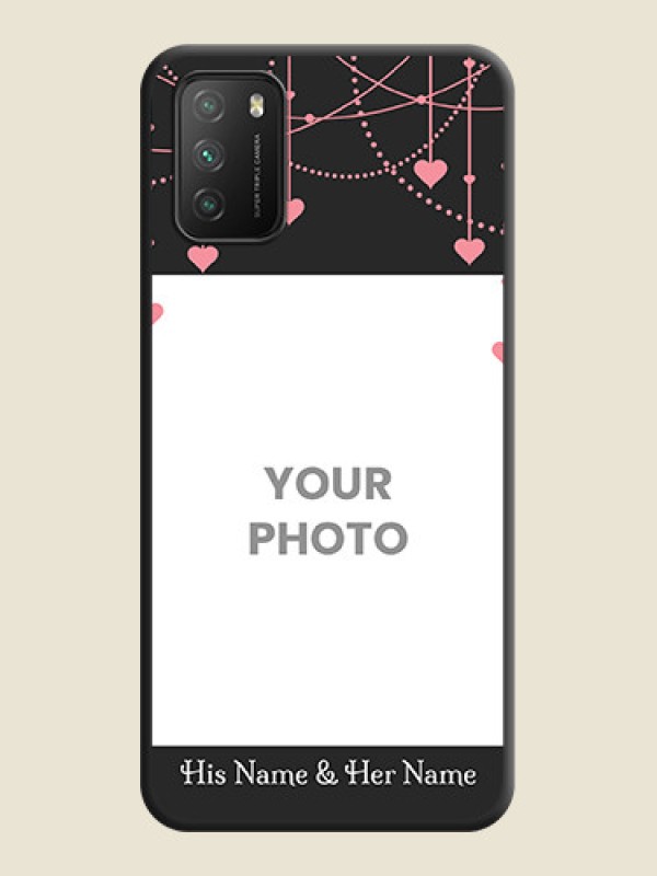 Custom Pink Love Hangings with Text on Space Black Custom Soft Matte Back Cover - Poco M3 - alternate view