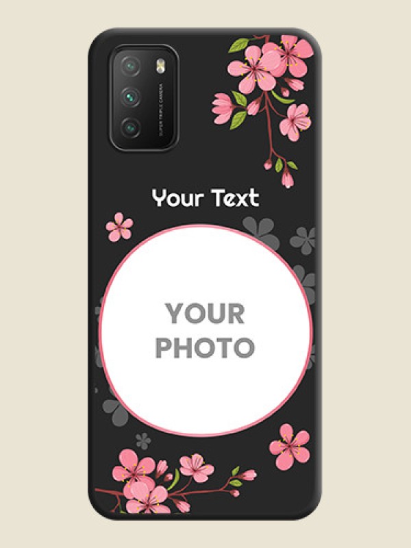 Custom Round Image with Pink Color Floral Design on Photo on Space Black Soft Matte Back Cover - Poco M3 - alternate view