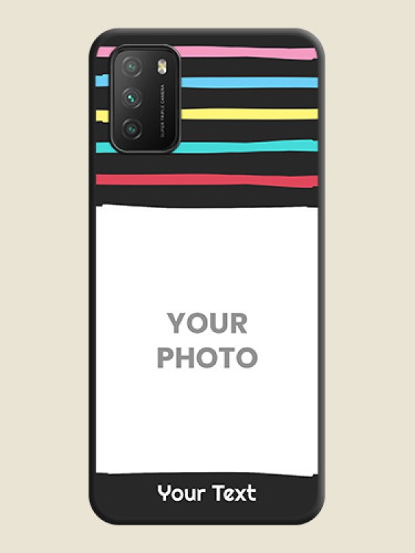 Custom Multicolor Lines with Image on Space Black Personalized Soft Matte Phone Covers - Poco M3 - alternate view