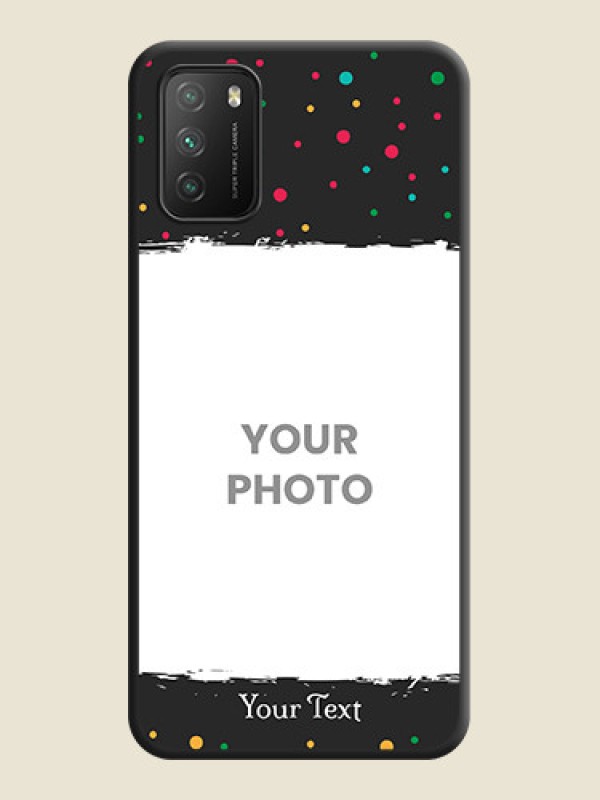 Custom Multicolor Dotted Pattern with Text on Space Black Custom Soft Matte Phone Back Cover - Poco M3 - alternate view