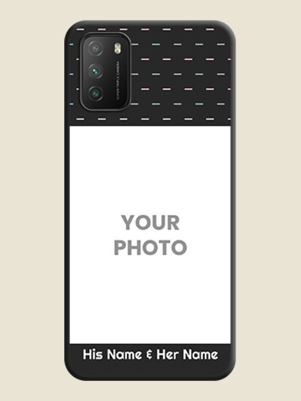 Custom Line Pattern Design with Text on Space Black Custom Soft Matte Phone Back Cover - Poco M3 - alternate view
