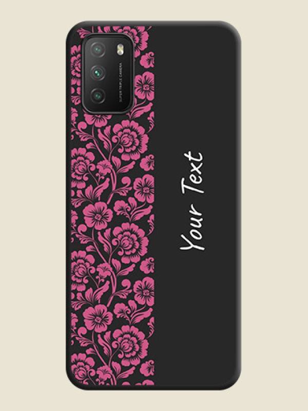 Custom Pink Floral Pattern Design With Custom Text On Space Black Personalized Soft Matte Phone Covers -Poco M3 - alternate view