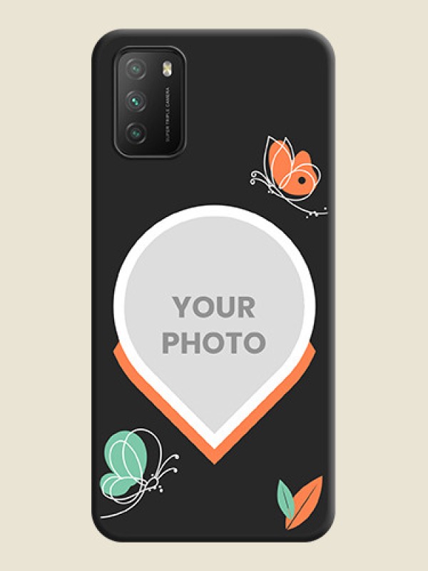 Custom Upload Pic With Simple Butterly Design On Space Black Personalized Soft Matte Phone Covers -Poco M3 - alternate view