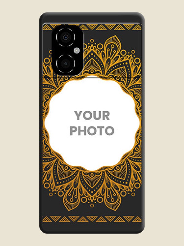 Custom Round Image with Floral Design on Photo on Space Black Soft Matte Mobile Cover - Poco M4 5G - alternate view