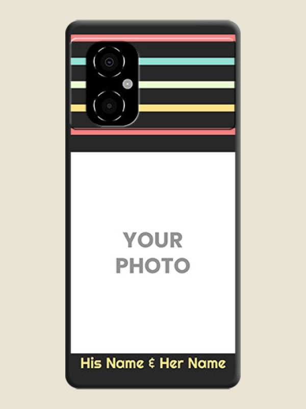 Custom Color Stripes with Photo and Text on Photo on Space Black Soft Matte Mobile Case - Poco M4 5G - alternate view