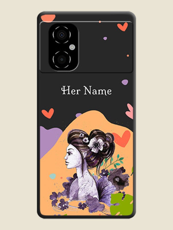 Custom Namecase For Her With Fancy Lady Image On Space Black Personalized Soft Matte Phone Covers -Poco M4 5G - alternate view