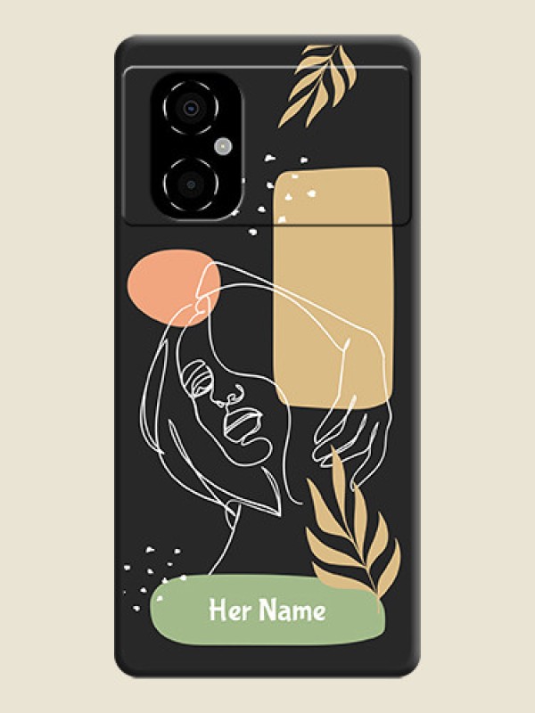 Custom Custom Text With Line Art Of Women & Leaves Design On Space Black Personalized Soft Matte Phone Covers -Poco M4 5G - alternate view