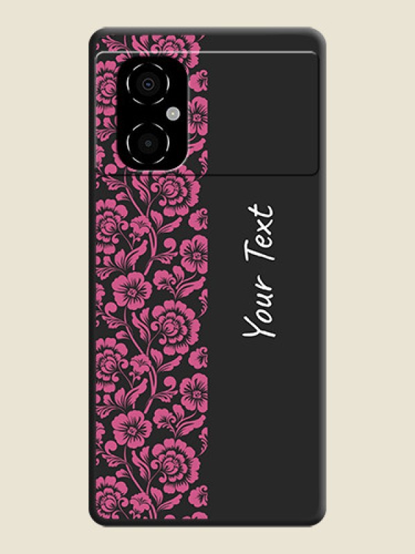 Custom Pink Floral Pattern Design With Custom Text On Space Black Personalized Soft Matte Phone Covers -Poco M4 5G - alternate view
