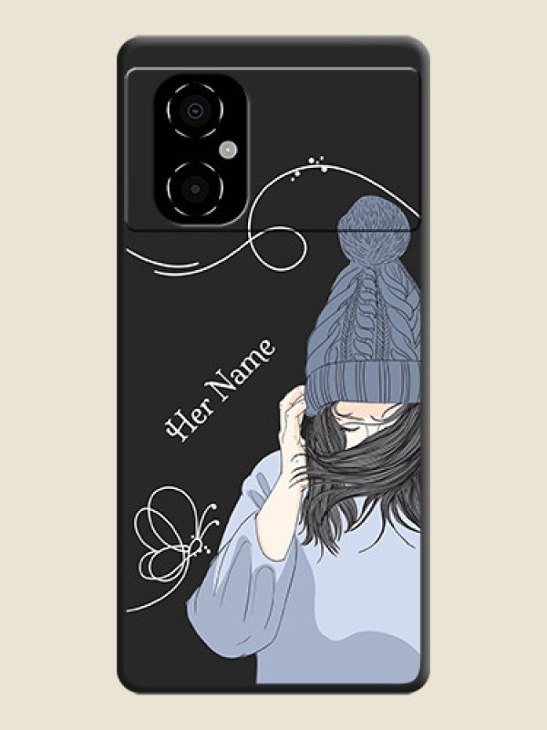 Custom Girl With Blue Winter Outfiit Custom Text Design On Space Black Personalized Soft Matte Phone Covers -Poco M4 5G - alternate view
