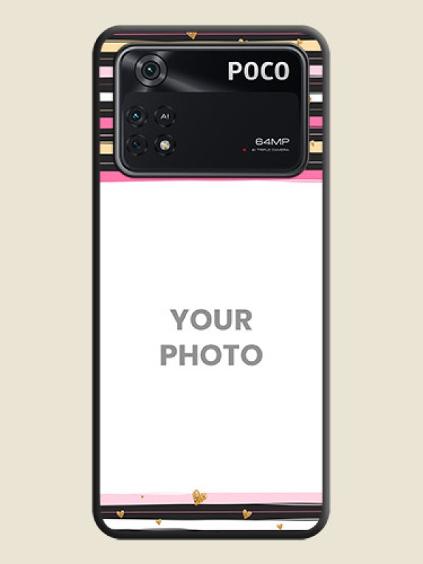 Custom Multicolor Lines and Golden Love Symbols Design on Photo on Space Black Soft Matte Mobile Cover - Poco M4 Pro 4G - alternate view