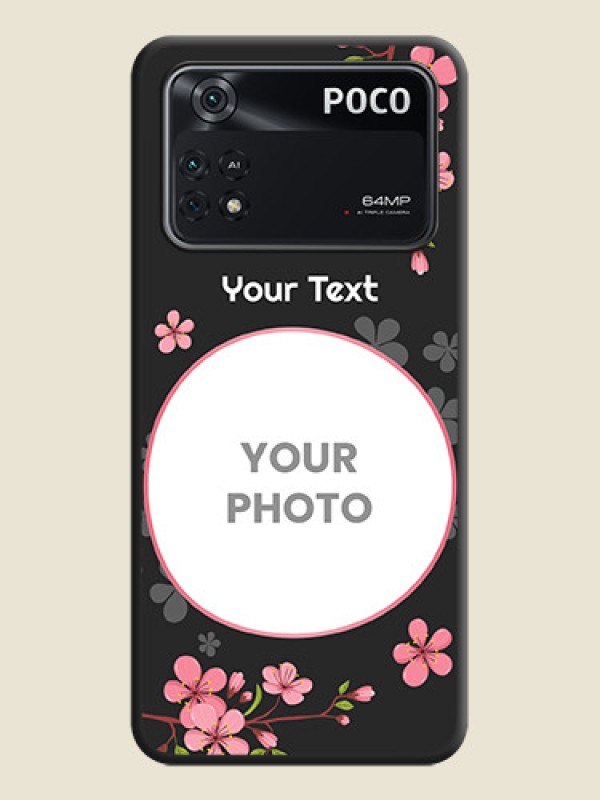 Custom Round Image with Pink Color Floral Design on Photo on Space Black Soft Matte Back Cover - Poco M4 Pro 4G - alternate view