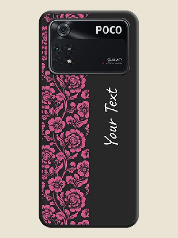 Custom Pink Floral Pattern Design With Custom Text On Space Black Personalized Soft Matte Phone Covers -Poco M4 Pro 4G - alternate view