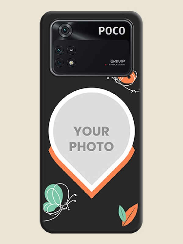 Custom Upload Pic With Simple Butterly Design On Space Black Personalized Soft Matte Phone Covers -Poco M4 Pro 4G - alternate view