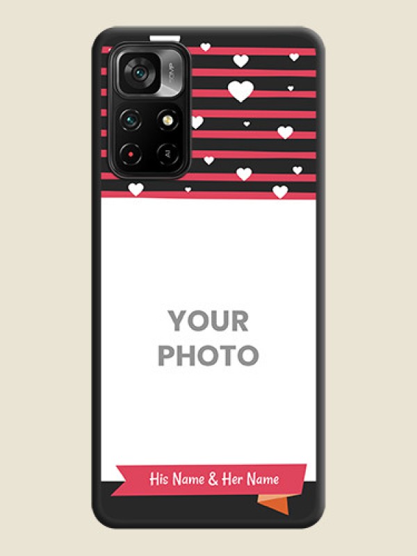 Custom White Color Love Symbols with Pink Lines Pattern on Space Black Custom Soft Matte Phone Cases - Poco M4 Pro 5G - alternate view