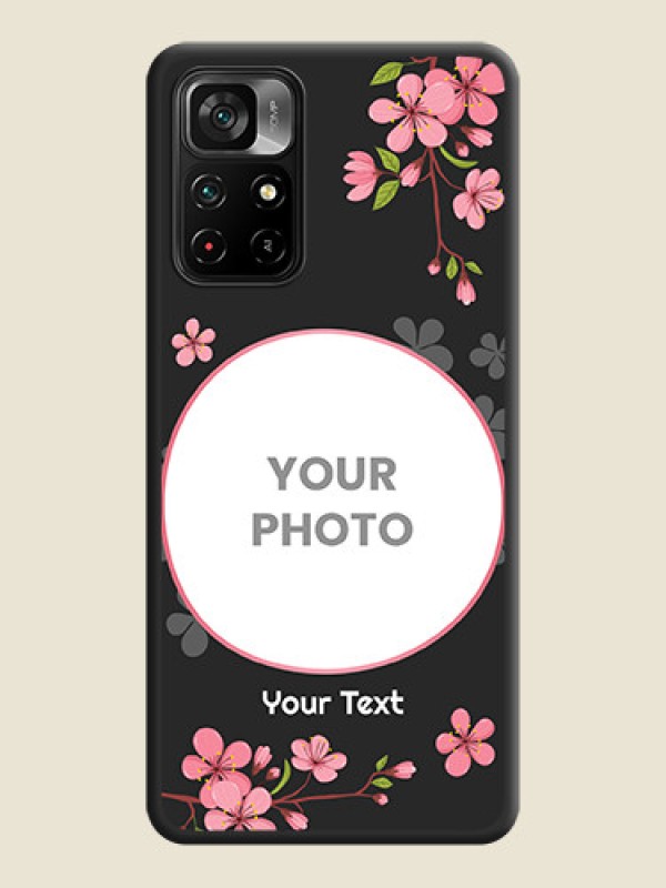 Custom Round Image with Pink Color Floral Design on Photo on Space Black Soft Matte Back Cover - Poco M4 Pro 5G - alternate view