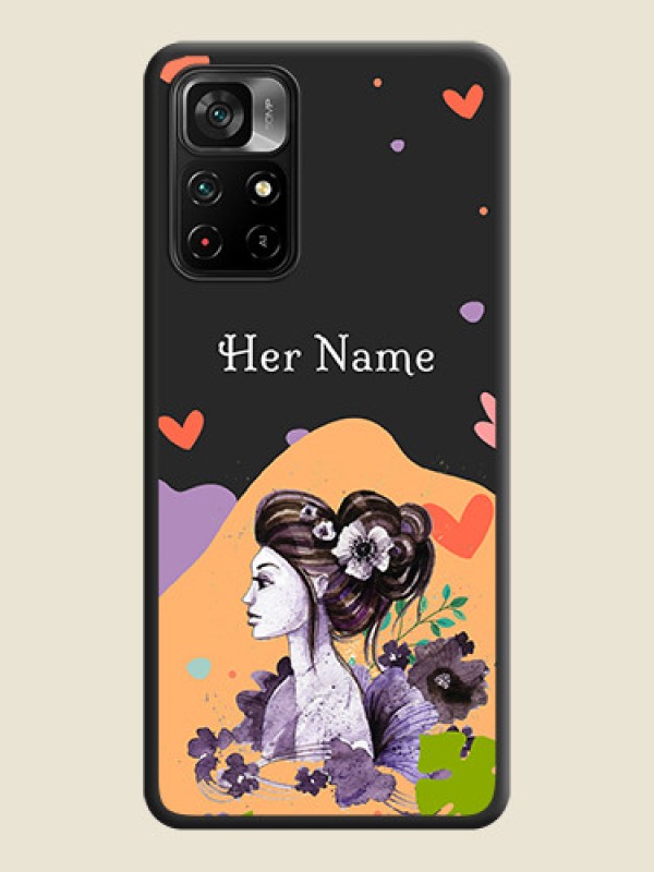 Custom Namecase For Her With Fancy Lady Image On Space Black Personalized Soft Matte Phone Covers -Poco M4 Pro 5G - alternate view