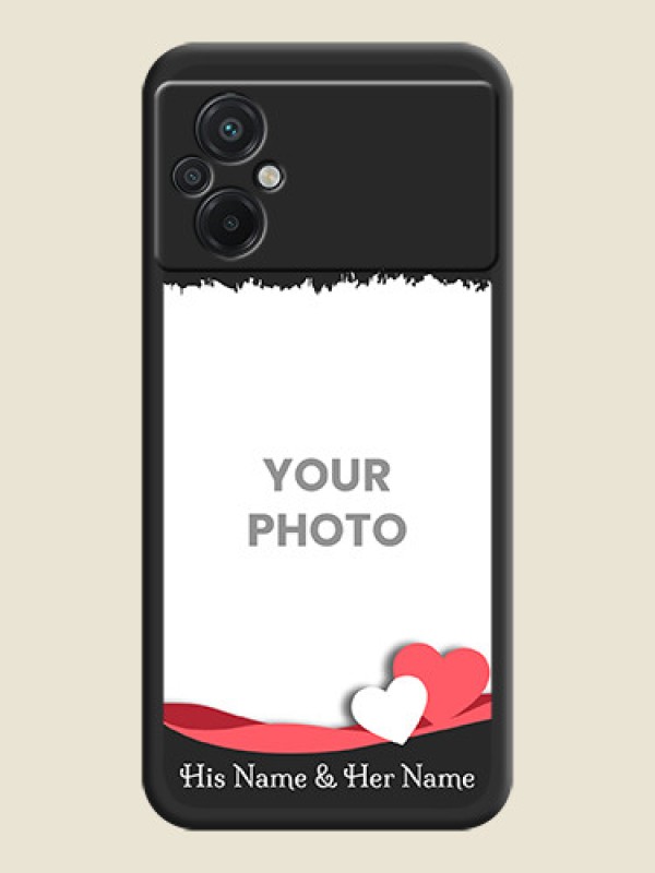 Custom Pin Color Love Shaped Ribbon Design with Text on Space Black Custom Soft Matte Phone Back Cover - Poco M5 - alternate view