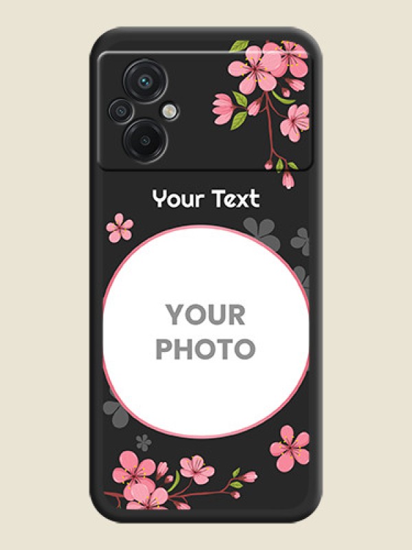 Custom Round Image with Pink Color Floral Design on Photo on Space Black Soft Matte Back Cover - Poco M5 - alternate view