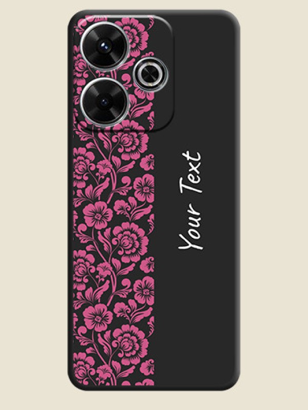Custom Pink Floral Pattern Design With Custom Text On Space Black Custom Soft Matte Mobile Back Cover - Poco M6 Plus 5G - alternate view