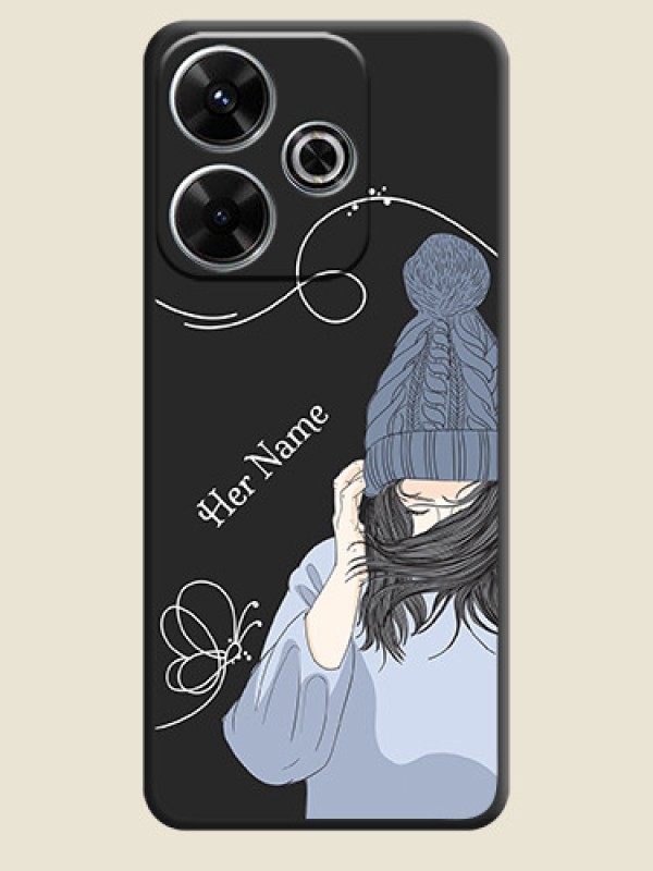 Custom Girl With Blue Winter Outfiit Custom Text Design On Space Black Custom Soft Matte Mobile Back Cover - Poco M6 Plus 5G - alternate view