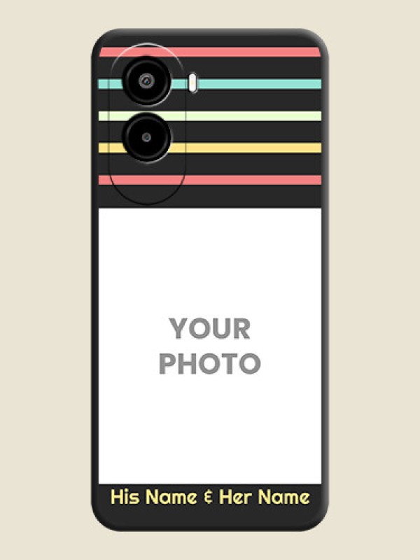 Custom Color Stripes with Photo and Text on Photo On Space Black Custom Soft Matte Mobile Back Cover - Poco M7 Plus 5G - alternate view