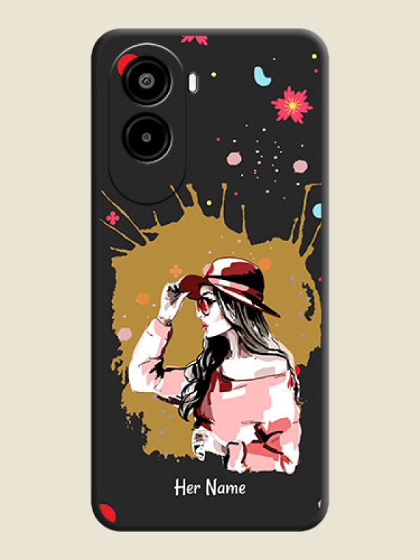 Custom Mordern Lady With Color Splash Background With Custom Text On Space Black Custom Soft Matte Mobile Back Cover - Poco M7 Plus 5G - alternate view