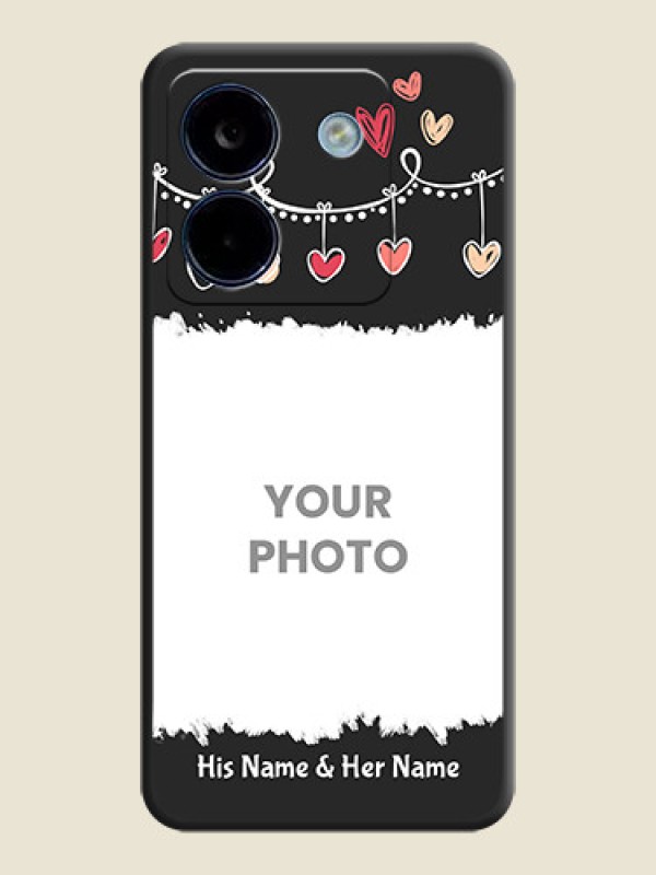 Custom Pink Love Hangings with Name On Space Black Custom Soft Matte Mobile Back Cover - Poco M7 Pro 5G - alternate view