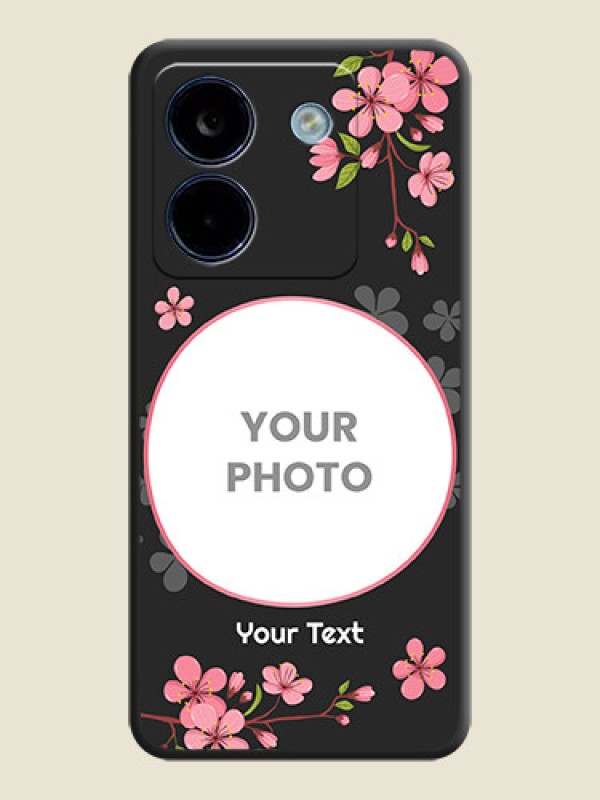 Custom Round Image with Pink Color Floral Design on Photo On Space Black Custom Soft Matte Mobile Back Cover - Poco M7 Pro 5G - alternate view
