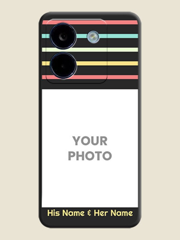 Custom Color Stripes with Photo and Text on Photo On Space Black Custom Soft Matte Mobile Back Cover - Poco M7 Pro 5G - alternate view
