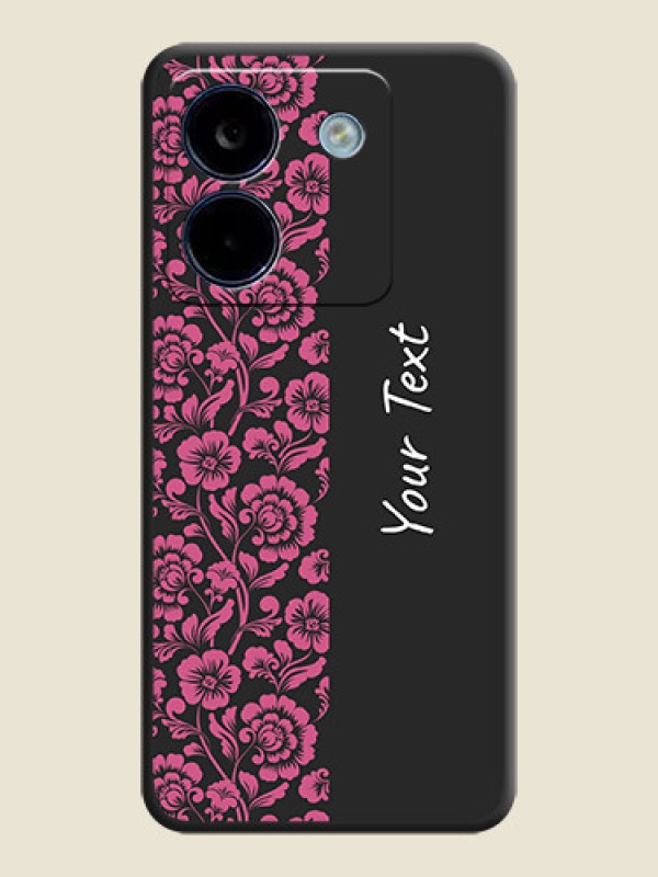 Custom Pink Floral Pattern Design With Custom Text On Space Black Custom Soft Matte Mobile Back Cover - Poco M7 Pro 5G - alternate view