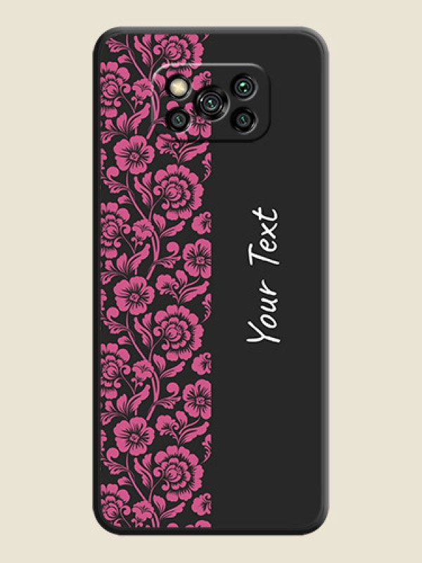 Custom Pink Floral Pattern Design With Custom Text On Space Black Personalized Soft Matte Phone Covers -Poco X3 - alternate view