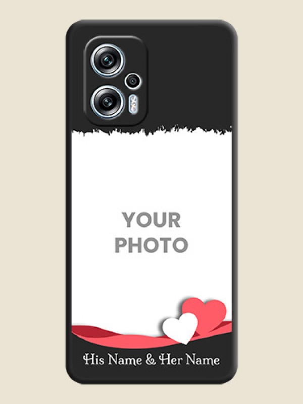 Custom Pin Color Love Shaped Ribbon Design with Text on Space Black Custom Soft Matte Phone Back Cover - Poco X4 Gt 5G - alternate view