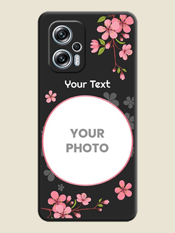 Custom Round Image with Pink Color Floral Design on Photo on Space Black Soft Matte Back Cover - Poco X4 Gt 5G - alternate view