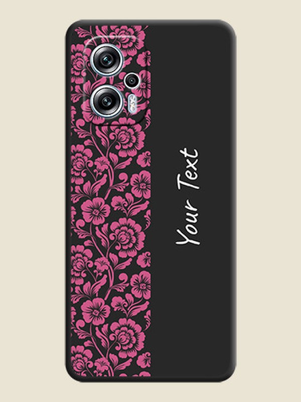 Custom Pink Floral Pattern Design With Custom Text On Space Black Personalized Soft Matte Phone Covers -Poco X4 Gt 5G - alternate view