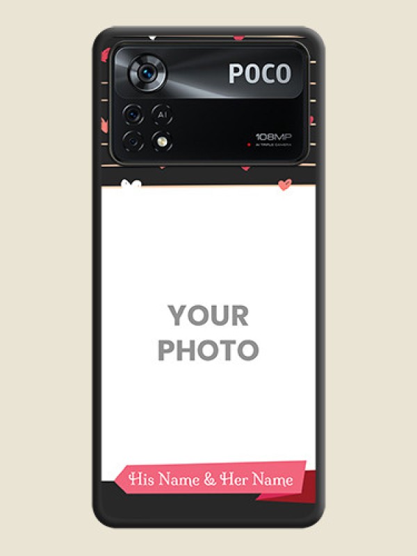 Custom Love Pattern with Name on Pink Ribbon  on Photo on Space Black Soft Matte Back Cover - Poco X4 Pro 5G - alternate view