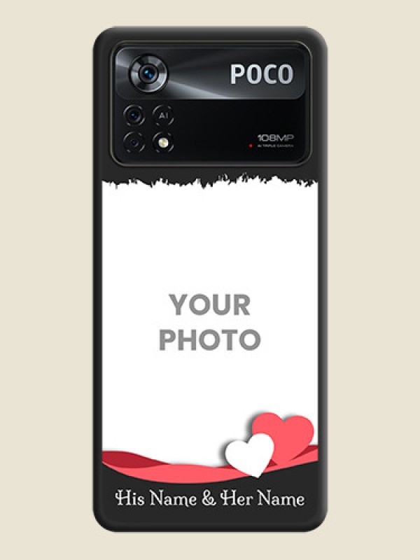Custom Pin Color Love Shaped Ribbon Design with Text on Space Black Custom Soft Matte Phone Back Cover - Poco X4 Pro 5G - alternate view