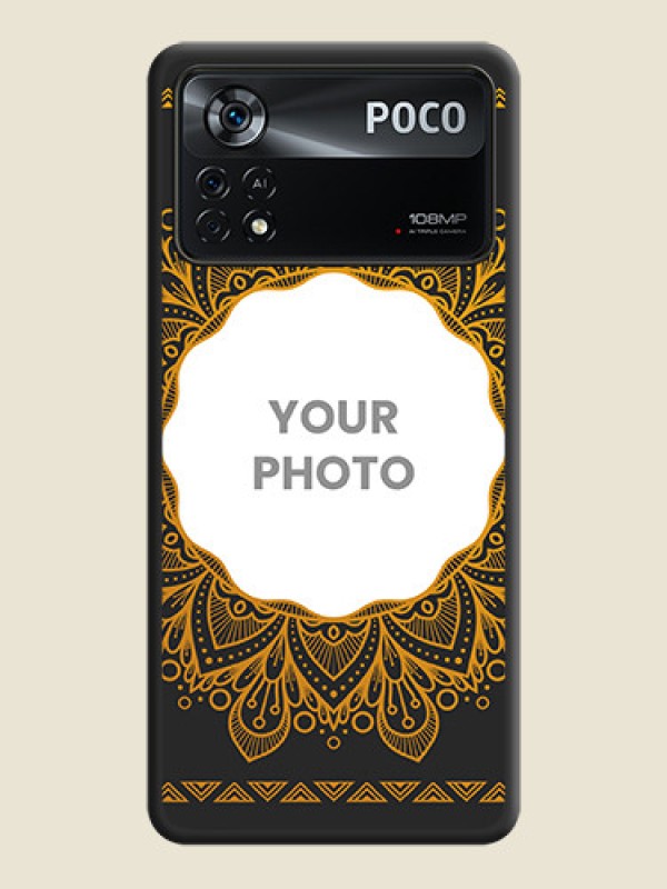 Custom Round Image with Floral Design on Photo on Space Black Soft Matte Mobile Cover - Poco X4 Pro 5G - alternate view