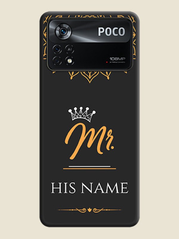 Custom Mr Name with Floral Design  on Personalised Space Black Soft Matte Cases - Poco X4 Pro 5G - alternate view