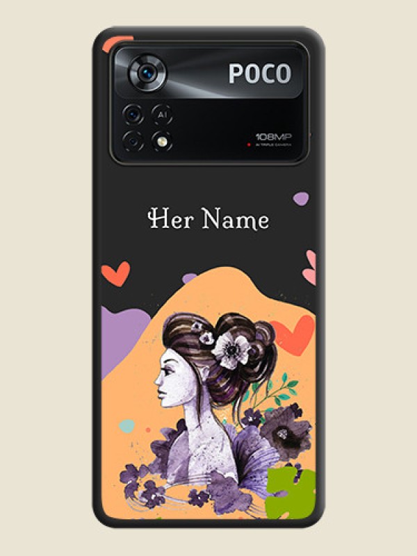 Custom Namecase For Her With Fancy Lady Image On Space Black Personalized Soft Matte Phone Covers -Poco X4 Pro 5G - alternate view