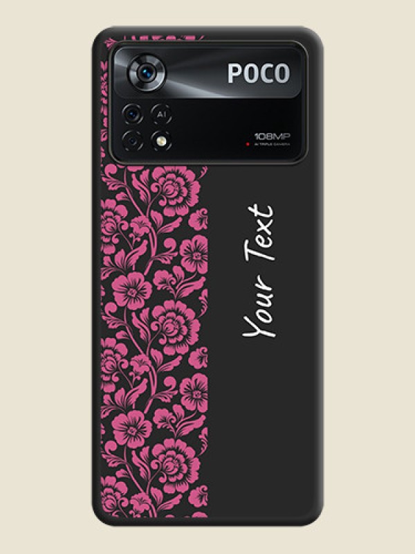 Custom Pink Floral Pattern Design With Custom Text On Space Black Personalized Soft Matte Phone Covers -Poco X4 Pro 5G - alternate view