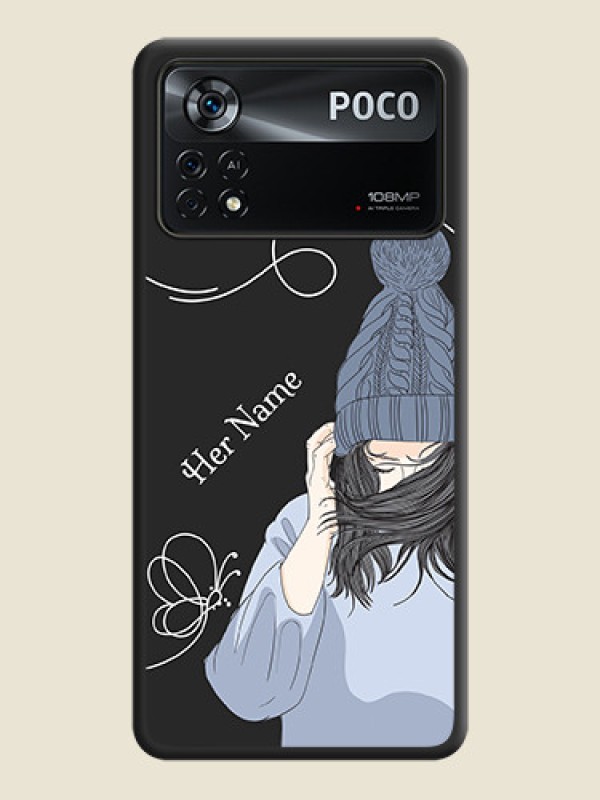 Custom Girl With Blue Winter Outfiit Custom Text Design On Space Black Personalized Soft Matte Phone Covers -Poco X4 Pro 5G - alternate view