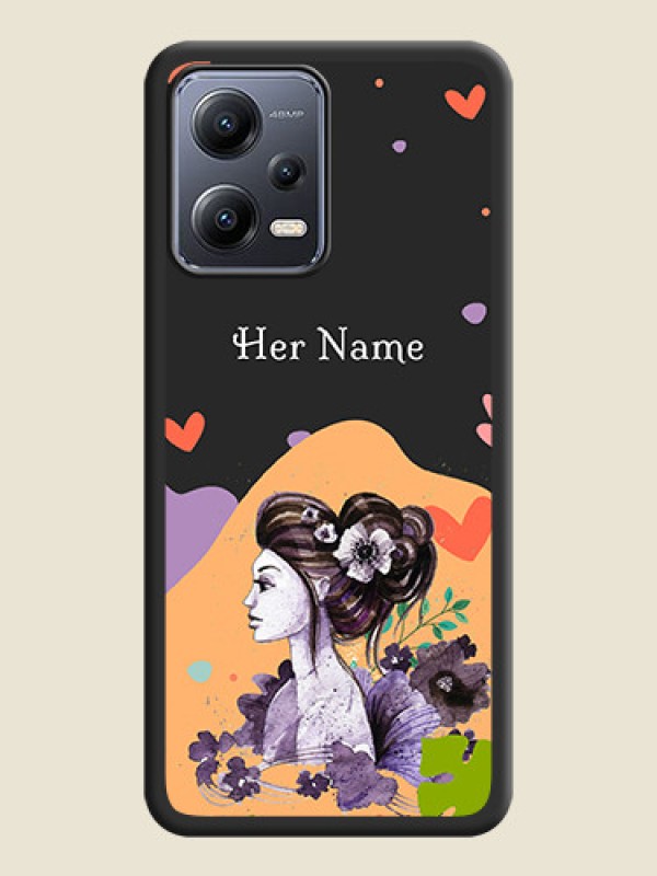 Custom Namecase For Her With Fancy Lady Image On Space Black Personalized Soft Matte Phone Covers -Poco X5 5G - alternate view
