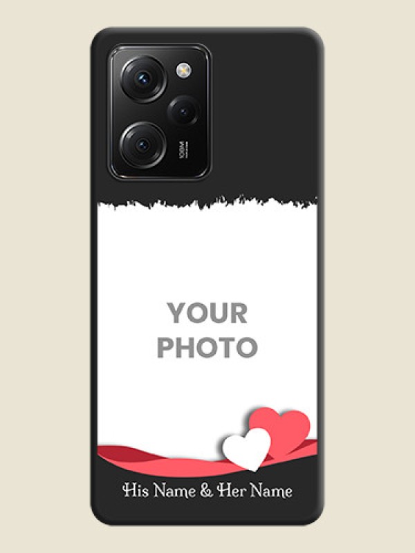 Custom Pink Color Love Shaped Ribbon Design with Text on Space Black Custom Soft Matte Phone Back Cover -Poco X5 Pro 5G - alternate view