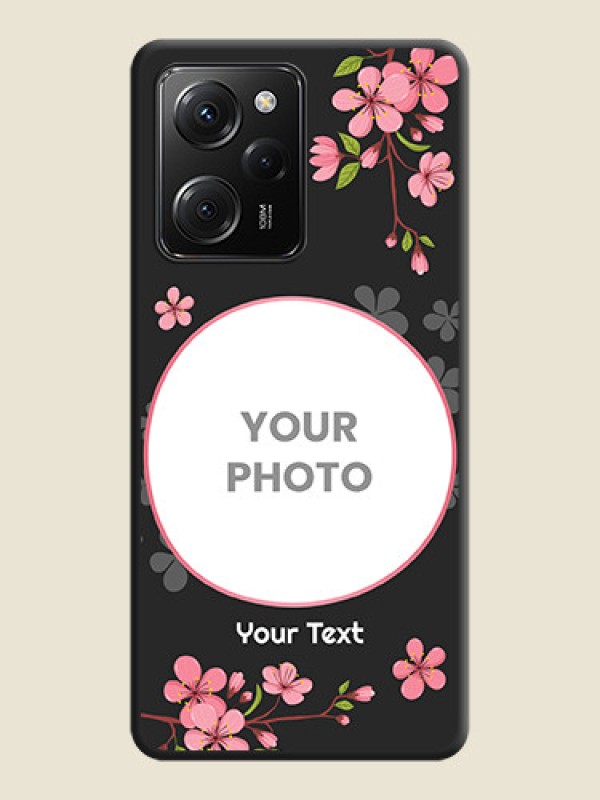 Custom Round Image with Pink Color Floral Design - Photo on Space Black Soft Matte Back Cover -Poco X5 Pro 5G - alternate view